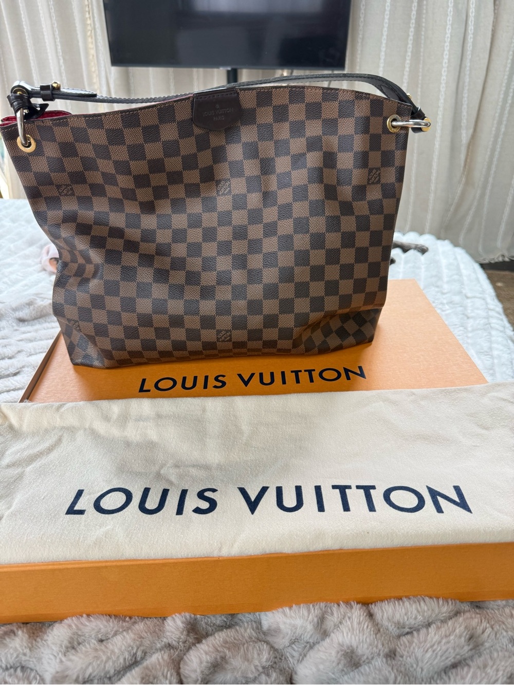 Authentic Louis Vuitton Graceful MM Damier Ebene Tote w/ Box & Dust Bag